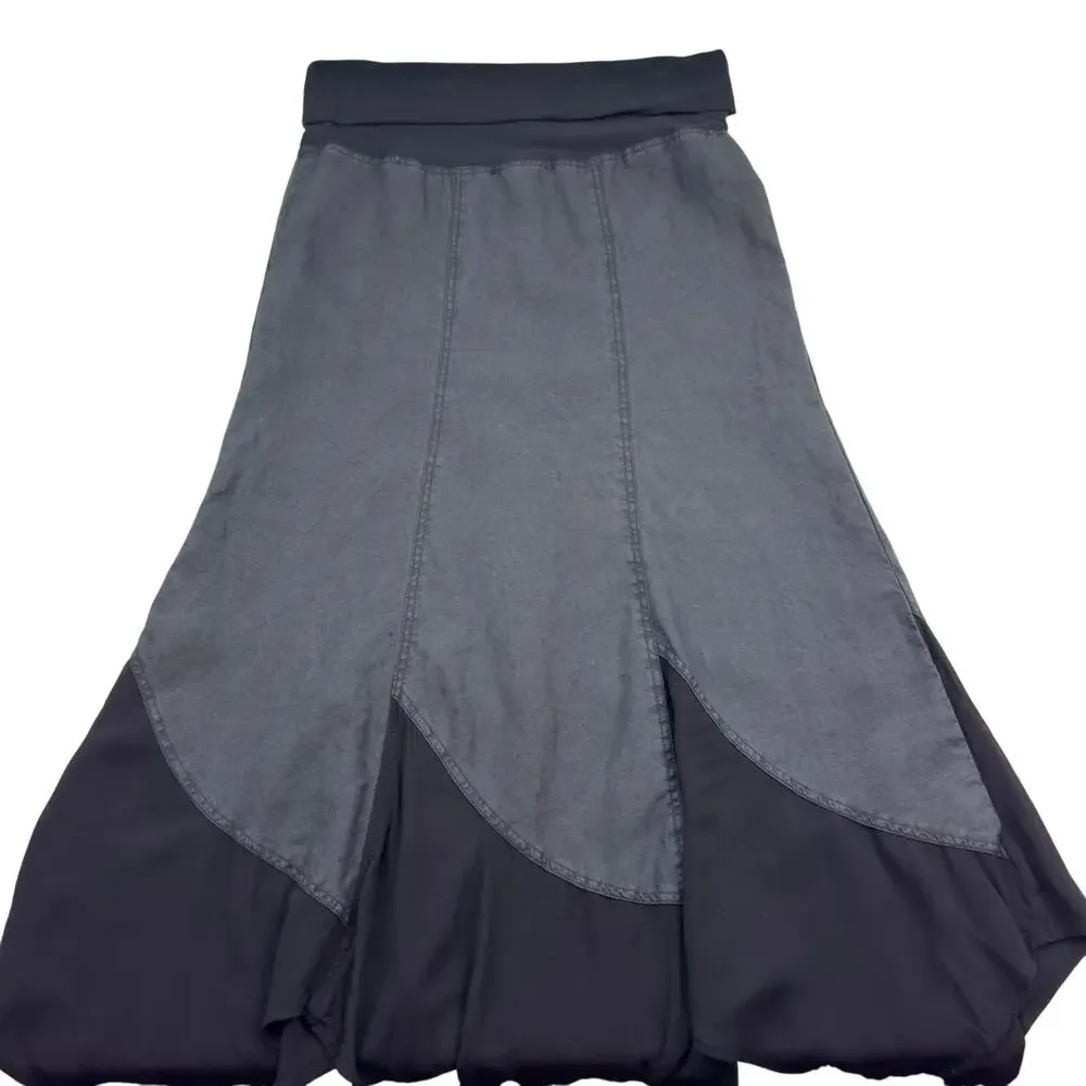 Lilly Mason Ramie Minimalist Lagenlook Artsy Asymmetrical Maxi Skirt Women's S